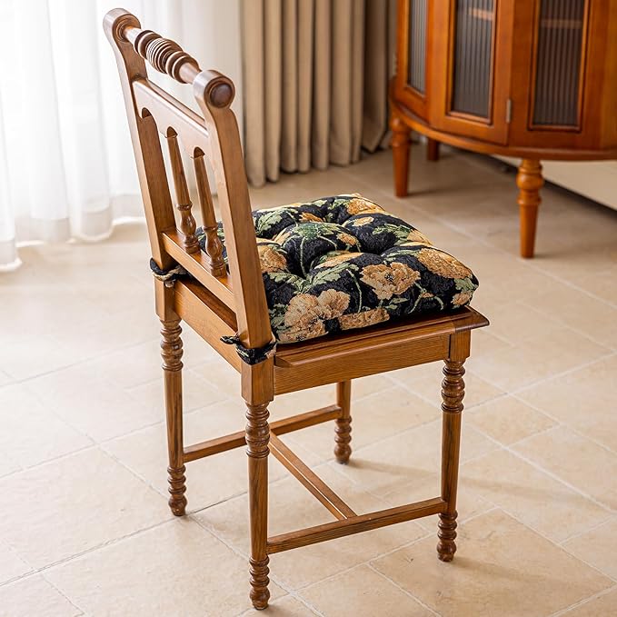vctops Farmhouse Floral Print Chair Cushions with Ties U-Shaped Soft Comfortable Chair Pads Non Slip Seat Cushions for Indoor Dining Room and Kitchen Chairs (Flower B,18"x18")