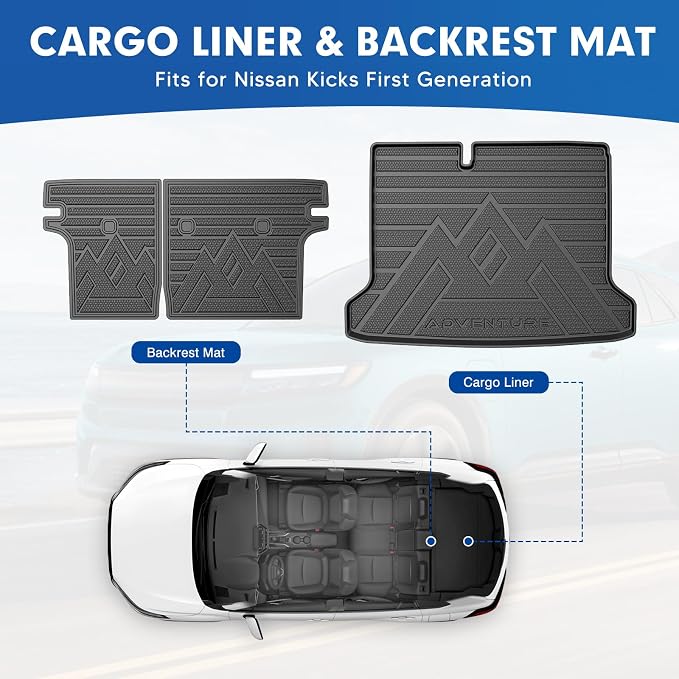Mixsuper Cargo Liner for Nissan Kicks S 2018-2024, Cargo Mat Backrest Mat for Kicks S, All Weather Trunk Mat Backrest Mat TPE Back Seat Cover Protector for Nissan Accessories