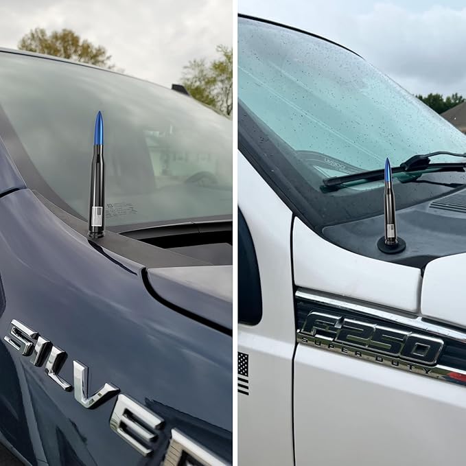 Car Truck Antenna with Tire Valve Caps American Flag Universal Short Replacement for GMC Sierra Chevy Silverado Dodge Ram 1500 2500 3500 Ford F150 F250 F350 Super Duty Raptor Accessories, Blue