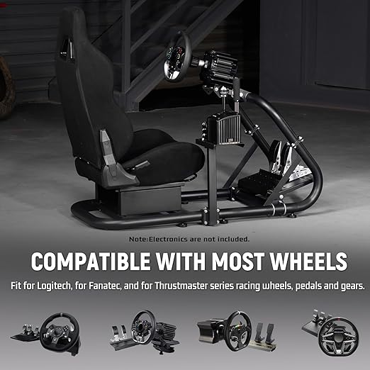 Dardoo Racing Simulator Cockpit Frame with Black Seat Fit for Moza, for Logitech G27 G29 G920 G923, for Thrustmaster, for Fanatec, Adjustable Racing Wheel Stand, Not Included Wheel Pedal and Handbrake