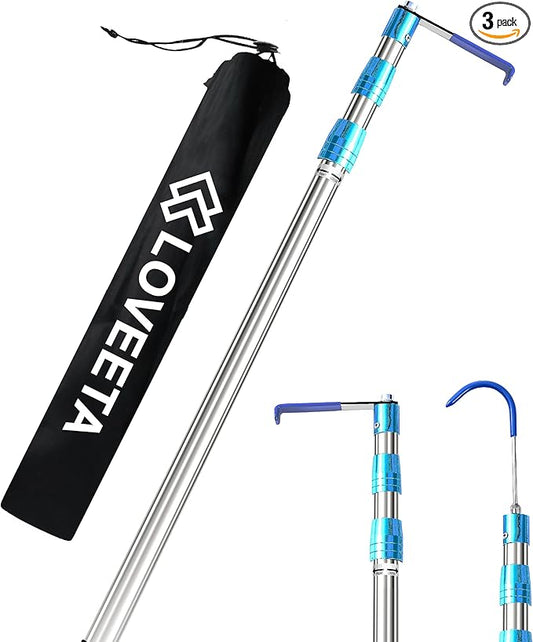 LOVEETA® 6.3 Ft Cargo Grabber Reach Retriever Tool - 2.0 New Upgraded Extendable Pickup Truck Bed Accessories, Multi-Use Truck Bed Reach Tool (Titanium Silver) - 2 Hooks