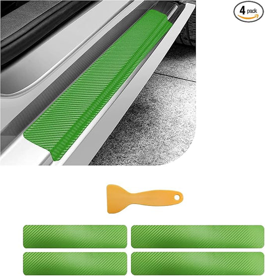 Dickno 4 PCS Car Door Sill Protector, 3D Carbon Fiber Auto Door Entry Edge Guard Protection Trim, Anti-Scratch Threshold Cover Strips, Sill Protection Sticker for Car SUV Truck (Green)
