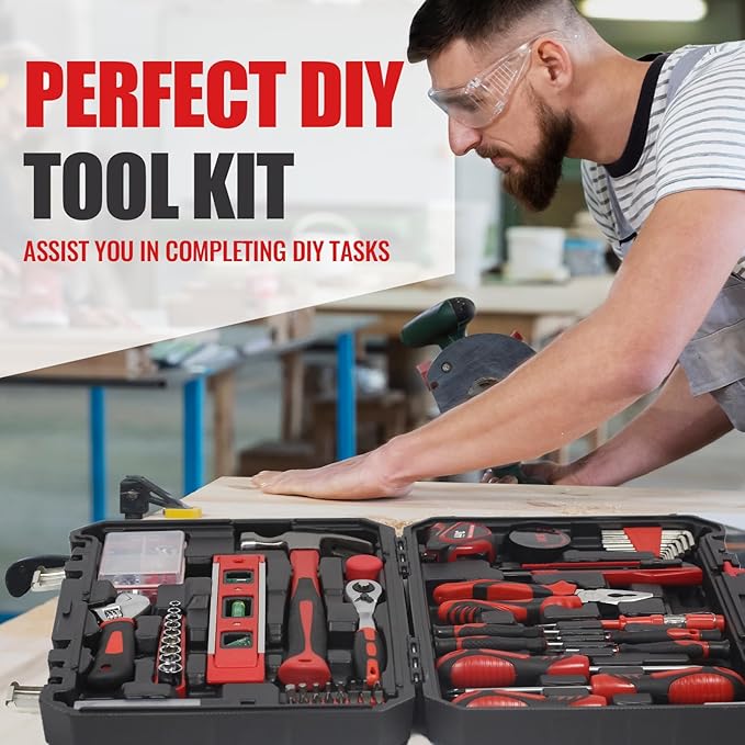 SPICIMOMO Red Home Tool Kit Set - 138 Pieces Red Tool Set, Home Tool Kit for Daily Repairing and Maintenance, Professional Tool Kit Set with Portable Storage Boxes