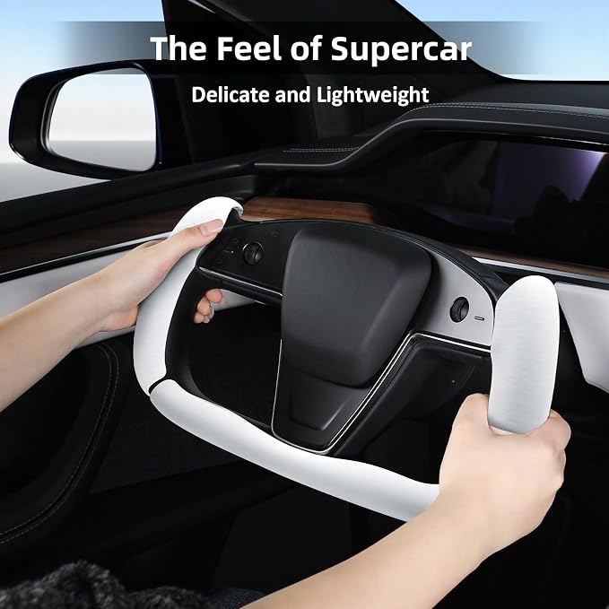 Steering Wheel Cover for Tesla Yoke Steering Wheel Cover Customzied for Tesla Model S 2021-Present/Model X 2021-Present Accessories,Anti-Slip,Comfortable Grip,Breathable,White