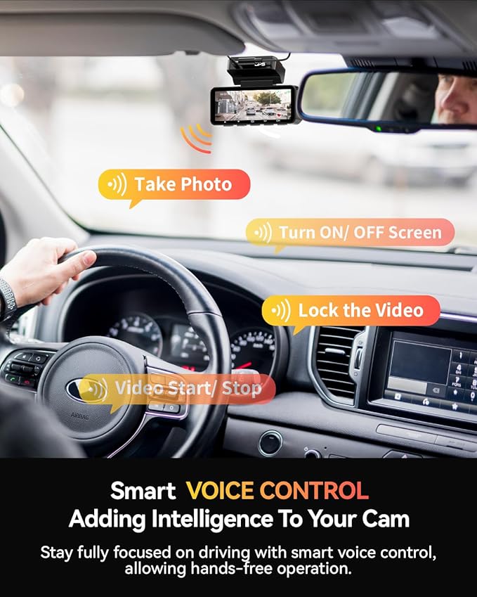 FOCUWAY Dash Cam Front and Rear, Real 4K@30fps/2K@60fps+1080P@30fps Dash Camera for Car, Touchscreen, Voice Control, with GPS WiFi, HDR Night Vision, 64GB Card, 160 Wide Angle, 24H Parking Mode