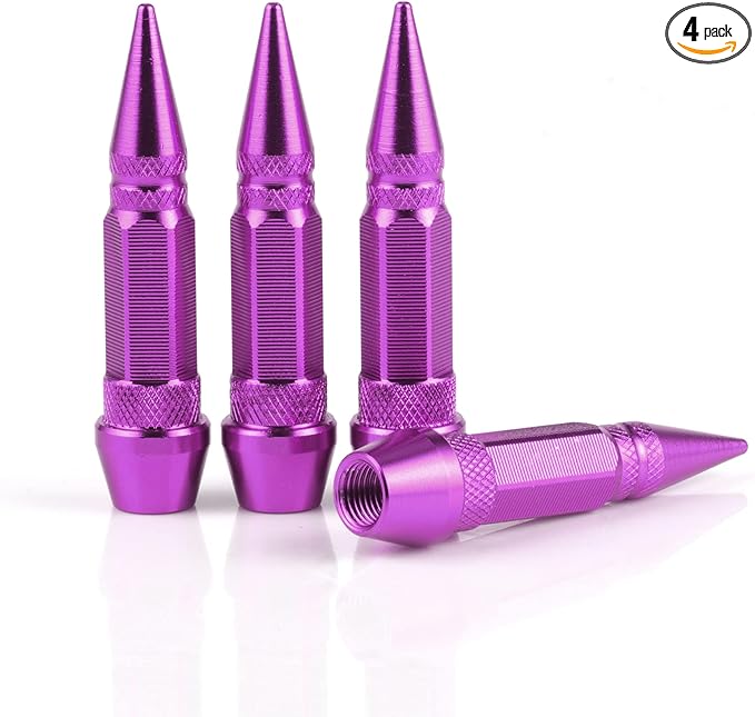 SINGARO 60mm Spiked Valve Caps, Aluminum Alloy Dustproof and Waterproof Tire Valve Stem Caps, Suitable for Cars, Trucks and Motorcycles (4PCS Purple)