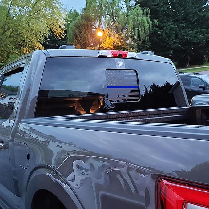 Xinghe for Ford F150 F250 F350 2015-2026, Rear Middle Window American Flag Decals, Matte Black USA Flag Decal for Truck Back Window, for Ford Raptor 2015-2026 Accessories (Blueline)