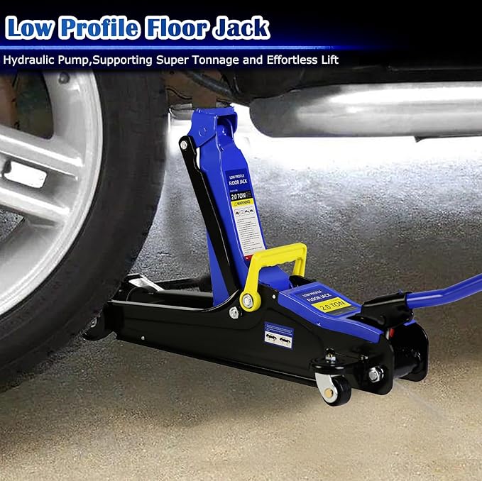 2 Ton Low Profile Floor Jack, Professional Trolley Hydraulic Jack, Heavy Duty Steel Racing Floor Jack with Single Piston Quick Lift Pump, 2Ton (4,000 lb) Capacity, Lift Range 3.3"-15.2"