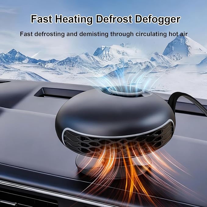 Car Heater, 12V 180W 2IN1 Heating & Cooling Fan, Portable Defroster for Car Windshield, with Plugs in Cigarette Lighter,Fast Heating Defrost Defogger with Suction Holder