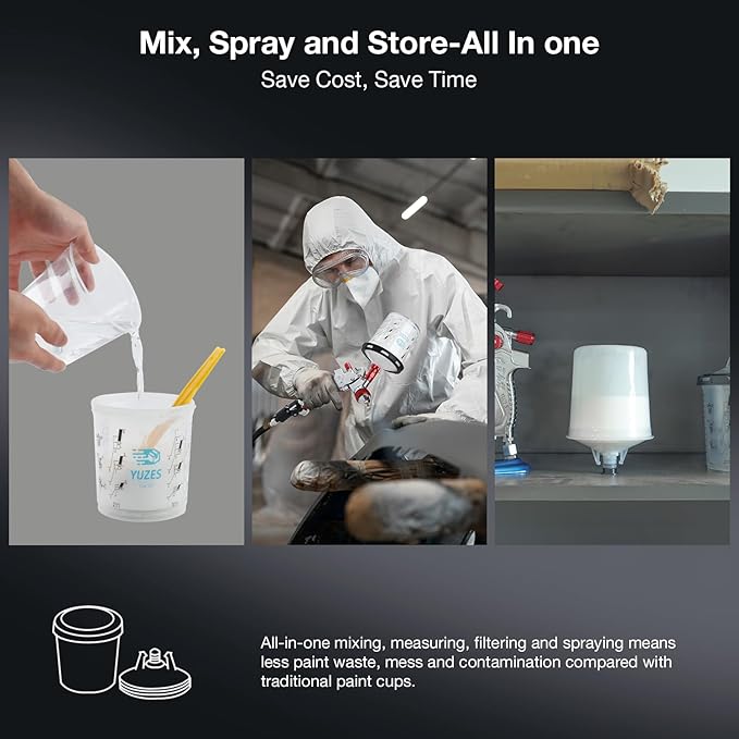 YUZES HVLP Spray Gun Premium Kit with 1.4/1.7/2.0mm Nozzles, Air Spray Gun for Painting Cars, Furniture, DIY, 10 Disposable Paint Gun Cups & 600ml Mixing Cup with Ratio, with Paint Sprayer Accessories