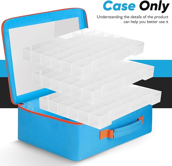 Toy Organizer.72 Compartments.Toy Storage Box Compatible With Hot wheels Cars, Matchbox Cars,Mini Toys and Small Dolls.Toy Storage Display Case With 3 Layers of Removable Trays(Blue)