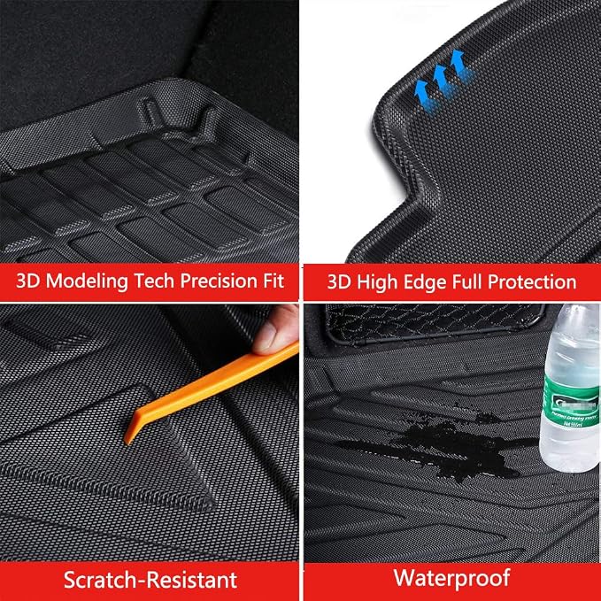 Cherokee Cargo Liners - All-Weather Protection Rear Cargo Trunk Tray Floor Mats Compatible with 2014-2018 Jeep Cherokee,NOT for Grand Cherokee， 3D Modeling Waterproof Durable Accessories Custom-Fit