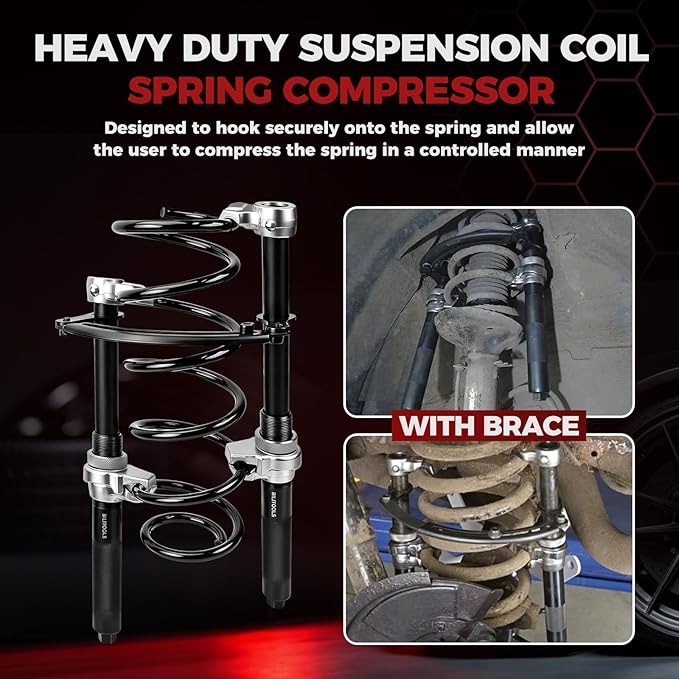 BILITOOLS 2-Piece Coil Spring Compressor Tool Heavy Duty Macpherson Strut Spring Compression Set with Safety Jaws and Holder, Max Load.2645LB