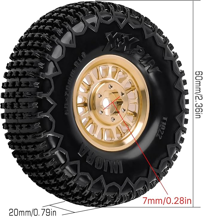 INJORA 1.0 XHX Pin Tires with 1.0 Plus Brass Beadlock Wheels Combo for 1/18 1/24 RC Crawlers Upgrade