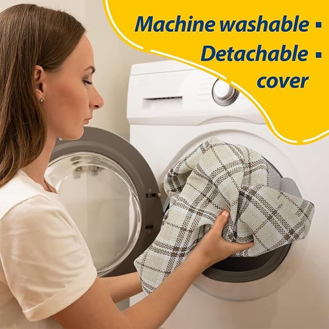 AAAAAcessories D-Shaped Chair Cushions, 2" Thick Dining Chair Pads with Ties and Removable, Machine-Washable Cover, 17" x 16", Set of 6, Yellow Checkered