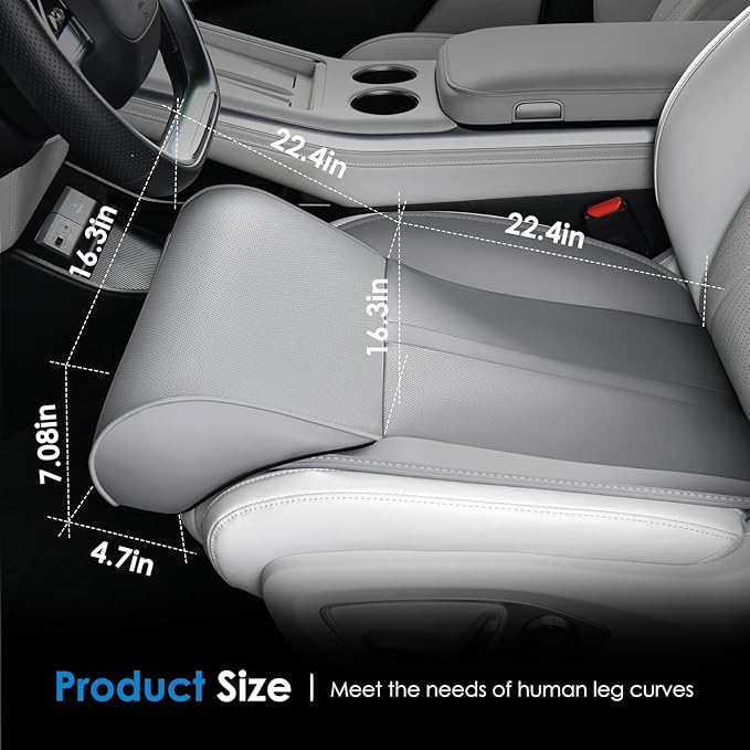 FLORICH Car Seat Extender Leg Support Cushion for Driver Seats Office Chair, Leather Memory Foam Widened seat Cushion for Long Drivers Universal Car Seat Cushion Legs Rest Pads-Light Grey