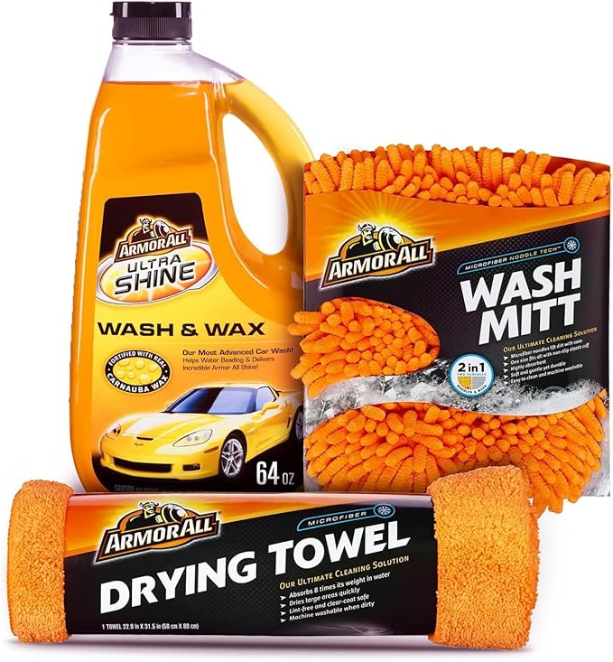 Armor All Car Wash Kit, Includes Car Wash Soap, Wash Mitt & Microfiber Towel