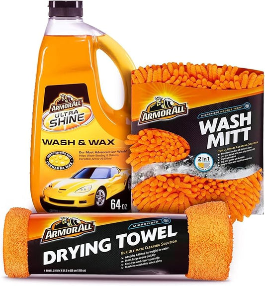 Armor All Car Wash Kit, Includes Car Wash Soap, Wash Mitt & Microfiber Towel