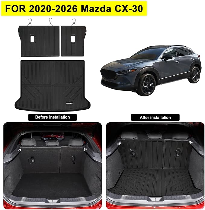 Cargo Mat for 2020-2025 2026 Mazda CX-30 with Backrest Mat,TPE All Weather Protection for CX30 Trunk Mat Covering The Backrest Mat with Velcro Fastener Accessories,Black