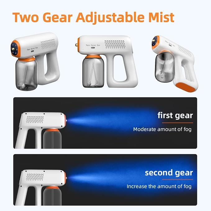 Professional Disinfectant Sprayer Fogger Machine, Nano Spray Gun with All Metal Nozzle, Cordless Handheld Steam Gun with Blue Light, Rechargeable Portable Sprayer for Car Home Hotel Plants