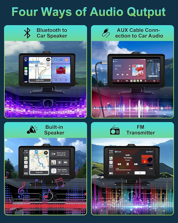 Apple Carplay Screen for Car, 7" HD Portable Wireless Apple Carplay & Android Auto Touchscreen, with 1080P Backup Camera, Car Play Screen Tablet, GPS Navigation/Mirror Link/Bluetooth/FM/Voice Control