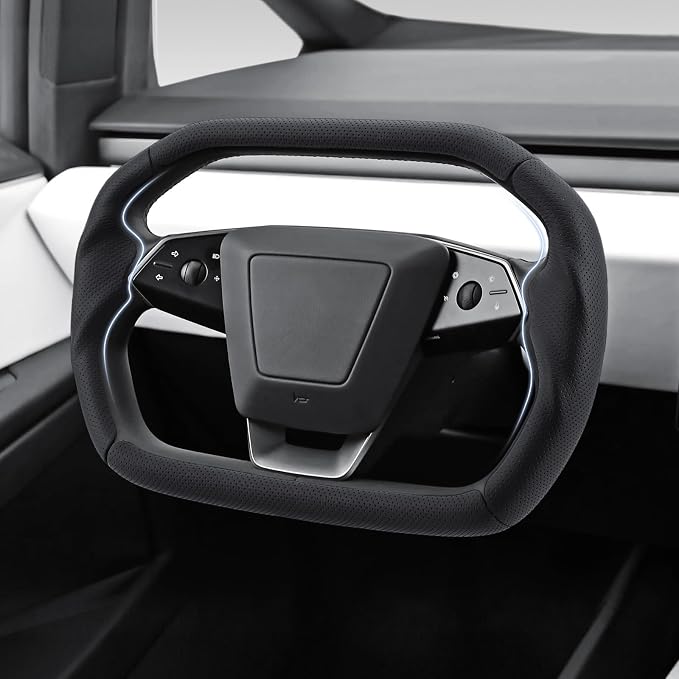 Steering Wheel Cover for Cybertruck 2023-Present Leather Steering Wheel Cover for Tesla Cybertruck Truck Car Steering Wheel Accessories (Perforated Black)