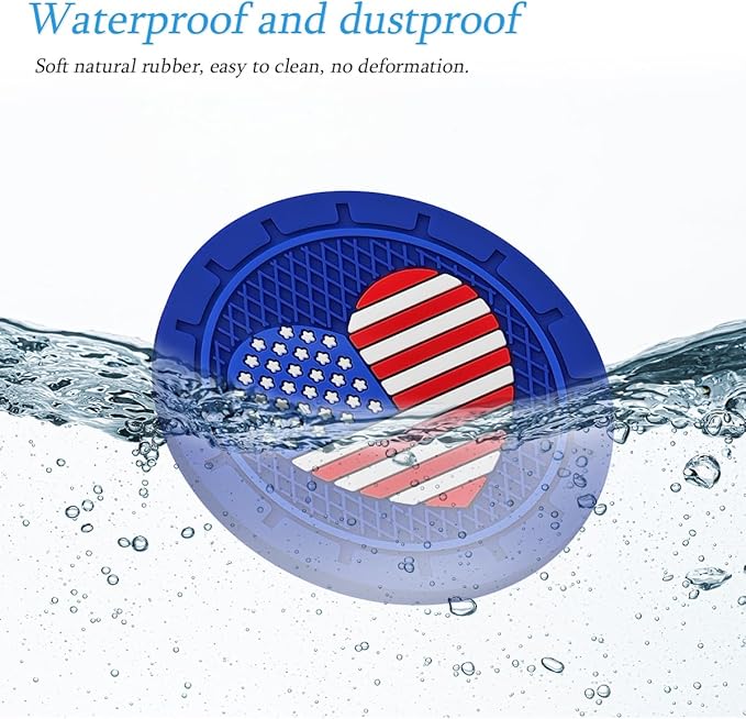 AUCELI 4 Pack Car Cup Holder Coasters, Colored American Flag US Flag Insert Car Cup Coaster, 2.75 Inch Anti Slip Shockproof Embedded Drink Mat, Vehicle Interior Decor Accessories