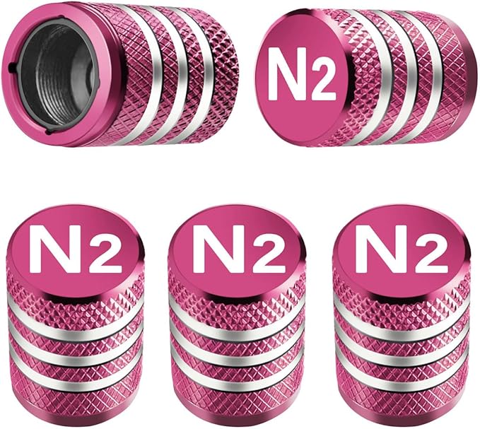 Tire Valve Stem Caps Cover - (5 Pack) Tire Air Cap N2 Nitrogen Metal with Plastic Liner Corrosion Resistant Leak-Proof for Car Truck Motorcycle Bike Pink