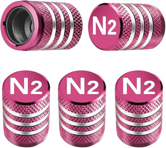 Tire Valve Stem Caps Cover - (5 Pack) Tire Air Cap N2 Nitrogen Metal with Plastic Liner Corrosion Resistant Leak-Proof for Car Truck Motorcycle Bike Pink