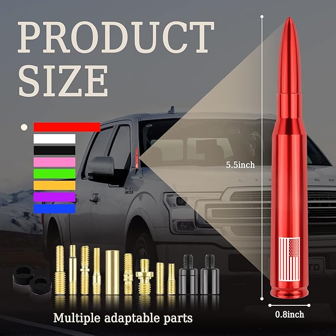 Car Bullet Antenna,Truck Exterior Decoration Accessories Car Vehicle Replacement Antenna Conpatible with Ford F150 RAM 1500 GMC Heavy Duty Pickup Trucks Accessories (New Upgrade Red-U.S. Flag)…