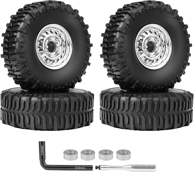 HobbyPark 1.0 Beadlock Wheels and Tires Negative Offset Stamped Steel 1.0" Wheels 1.0 Beadlocks for 1/24 1/18 RC Crawler TRX4M SCX24 FCX24 Upgrades Parts Soft Rubber Good Grip (w/59x21mm Tires)