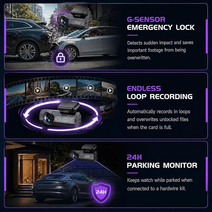 Dash Cam 2.5K Dash Cam Front, VEEMENT Dash Camera for Cars with APP, WiFi Control Dash Cams with WDR Night Vision, 24Hr Parking Mode, 170° Wide Angle, G-Sensor, Loop Recording