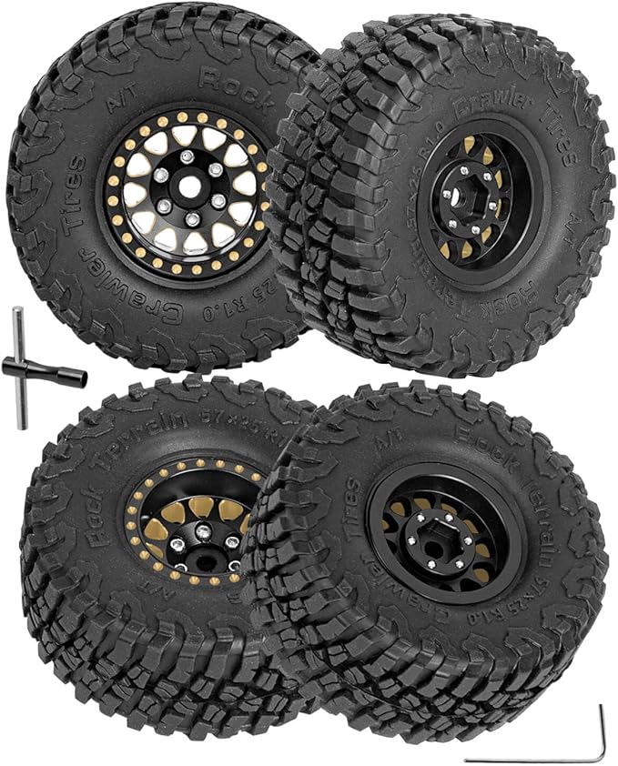 RC Full Brass 1.0in Beadlock RC Truck Tires Wheels Tires Upgrades Part for 1/18 1/24 Trx4m Axial SCX24 RC Crawler,RC Wheels Hops Up(4pcs Black)