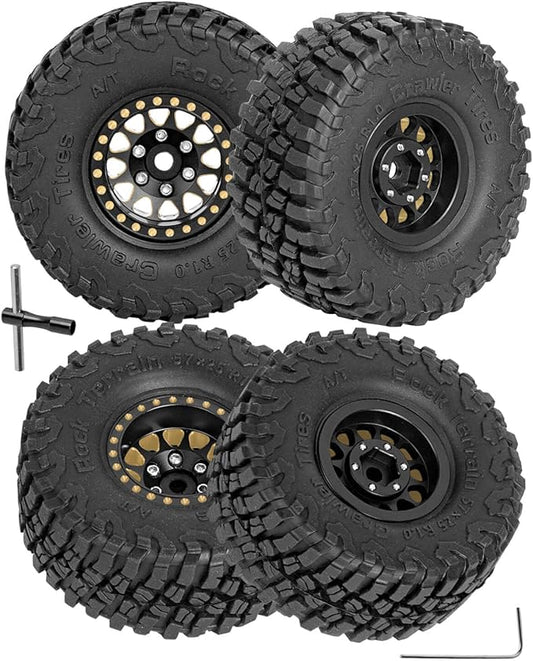 RC Full Brass 1.0in Beadlock RC Truck Tires Wheels Tires Upgrades Part for 1/18 1/24 Trx4m Axial SCX24 RC Crawler,RC Wheels Hops Up(4pcs Black)