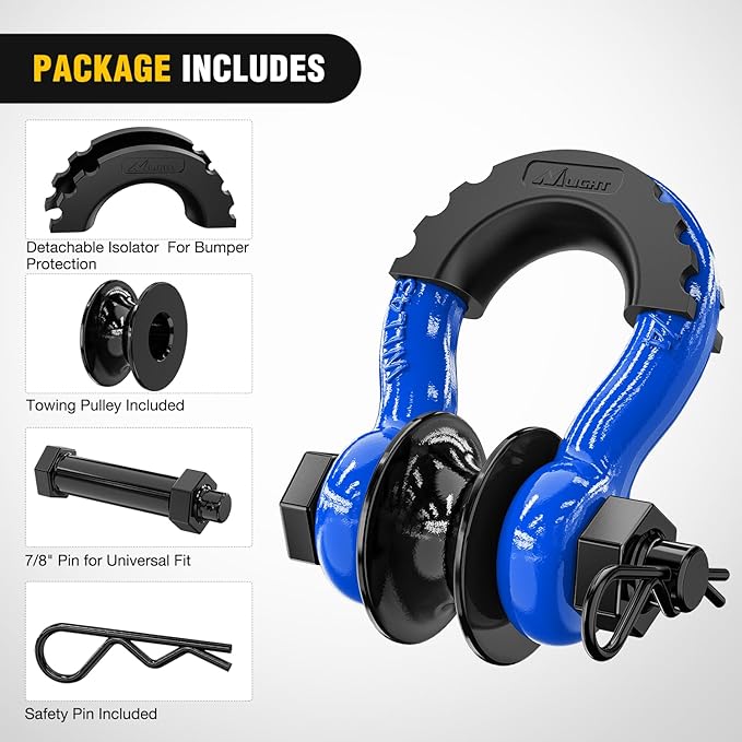 Nilight 3/4" D-Ring Shackle w/Snatch Block (2 Pack) 9,500 lb Working Load, 2-in-1 Heavy‑Duty Towing Pulley w/Isolator for Off‑Road Recovery, Winch Cable & Rope, Truck Jeep ATV UTV Tractor, Blue