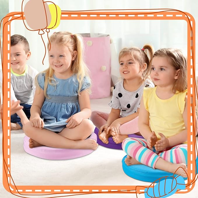 Juexica 8 Pcs Extra Thick Flexible Seating Floor Cushion Assorted Colored Floor Pillow Classroom Seat Cushion Soft Classroom Seating for Kid Learning (Classic Color,13.8 x 13.8 x 2 Inch,Round)