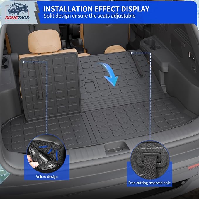 Rongtaod Floor Mat Compatible with 2014-2019 Toyota Highlander Trunk Mat Cargo Mat Cargo Liner Back Seat Cover Protector Floor Liner 2019 Highlander Accessories (Trunk Mat with Backrest Mat+Floor Mat)
