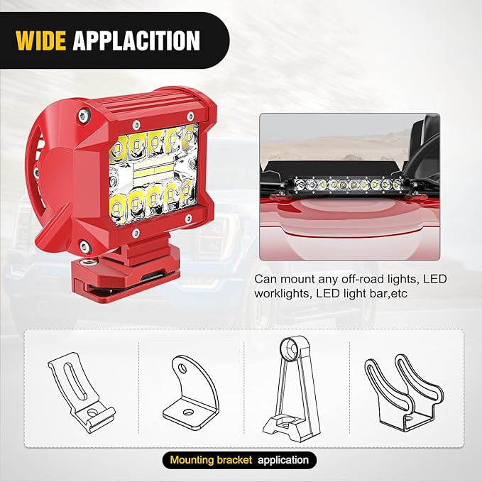 Nilight LED Light Bar Mounting Bracket 2PCS Universal Adjustable Pillar Hood Fog Pods Work Lamp No Drilling Aluminum Mount Clamp Holder for Truck SUV Pickup Van 4x4 Off-Road, Red