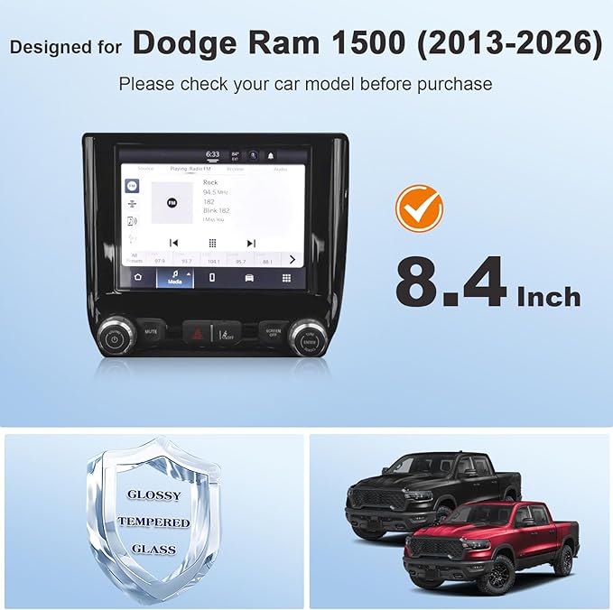 for Ram Screen Protector 8.4 Inch for 2013-2026 Dodge Ram 1500 2500 3500 Uconnect 5 Nav Pickup Truck 8.4-In Display for 2024 Ram 1500 Accessories 9H Tempered Glass Protective Film (Ram 8.4-In HD)