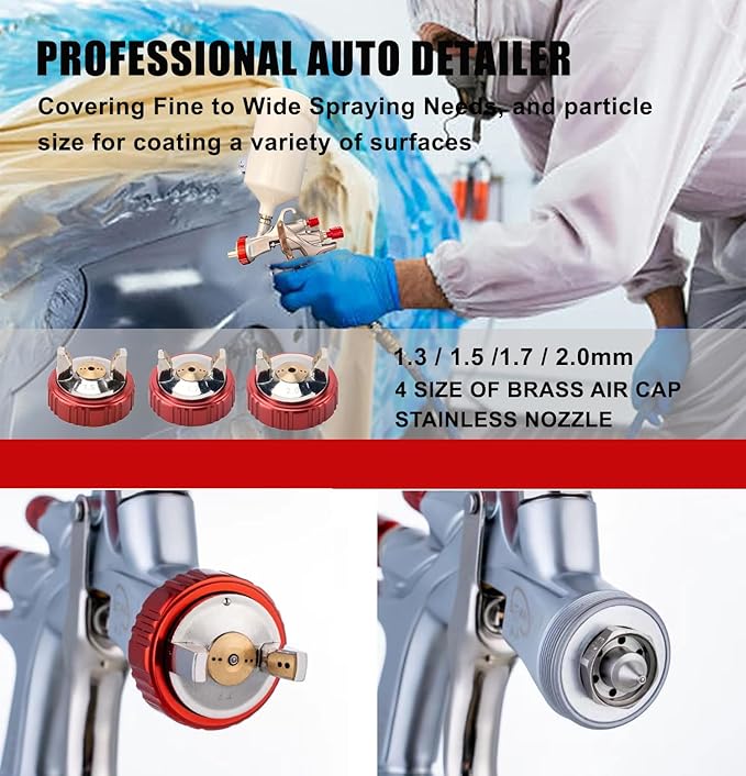 DAXINYANG YT-160/R500 LVLP Air Spray Gun with 1.3/1.5/1.7/2.0mm Nozzles and Air Regulator & Oil Water Separator, R500 Paint Guns Automotive, Paint Gun for House Painting, Car, Furniture