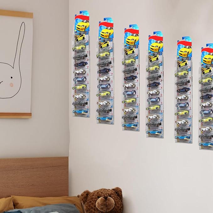 48 Pcs Clear Display Case for Packaged Model Cars,Model Car Display Cases Wall Mount-Holds up to 120 Cars,Toy Car Storage Organizer Compatible with Hot Wheels,Clear Model Car Display Case(16.7 x 4.4)