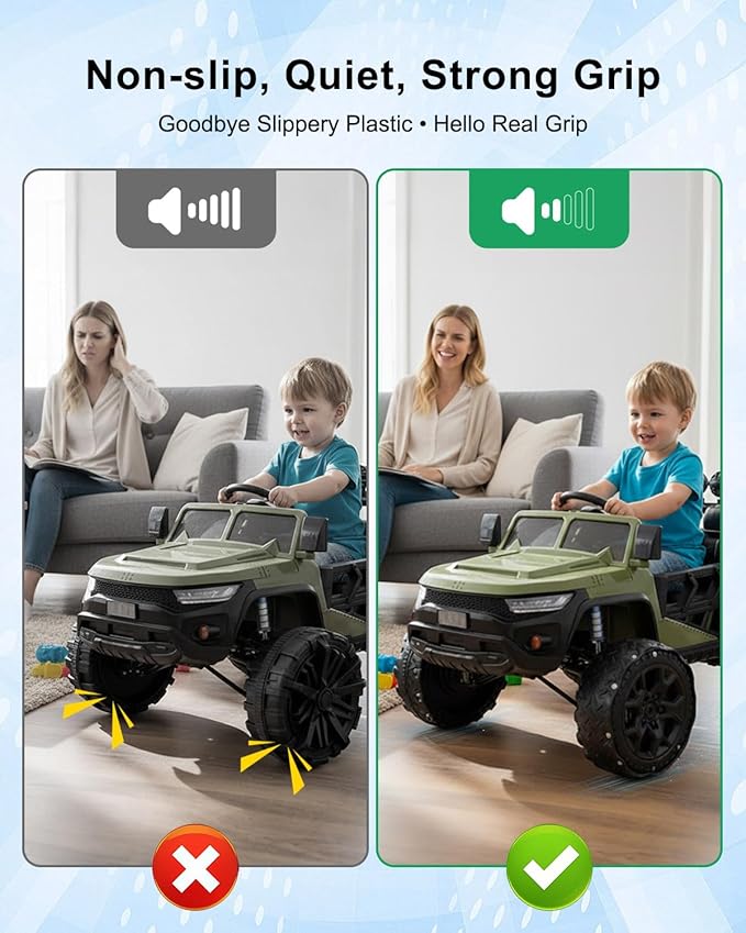 Rubber Tire Upgrade Kit for Power Wheel Kids Electric Ride On Car, Anti-Slip and Noise Reduction Wheel Replacement, Durable Shock Absorbing Tire Protection Covers for Plastic Wheels-2PCS