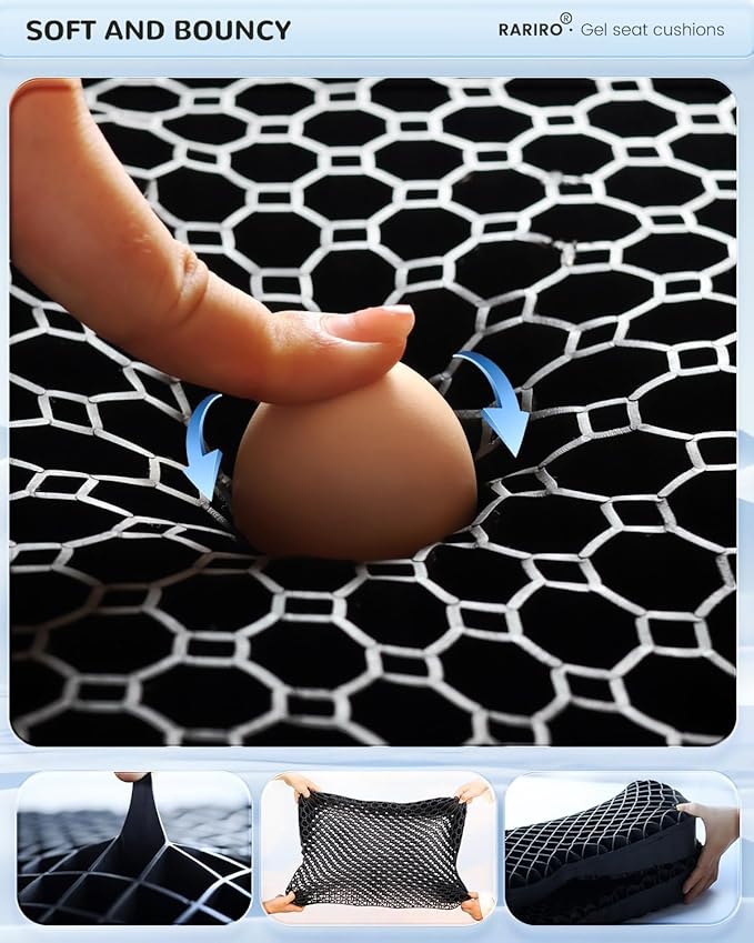 Gel Seat Cushion for Long Sitting(Enlarged & Thickened), Cooling Pressure Relief Seat Cushion for Wheelchair, Driving, Kayak, Office Desk Chair Seat Pad Gel for Heavy People[Black-2.75" Thick]