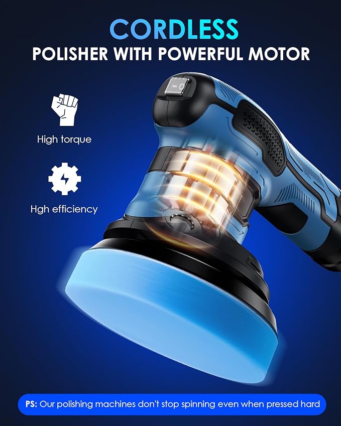 Cordless Polisher 2x2000mAh 21V Batteries,21pcs Attachments & 6 inch Car Buffer Polisher for Car Detailing 6 Variable Speed to 4500OPM Car Buffers and Polishers Kit for Polishing/Waxing