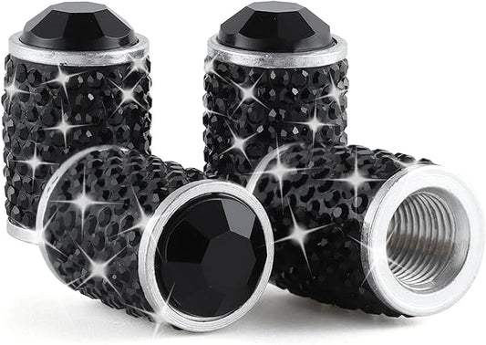 Alpmosn Car Wheel Tire Valve Caps, 4 PCS Bling Tire Valve Caps, Crystal Tire Caps Shinny Rhinestone for Women, Universal Car Dustproof Tire Valve Caps for Cars, Trucks, SUV and Motorcycles (Black)