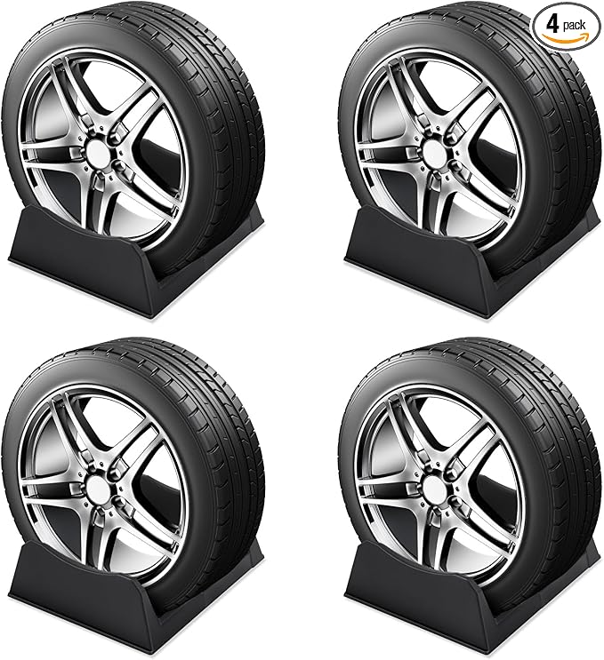 4 Pcs Car Tire Display Stand Wheel Display Rack Adjustable Width Rim Storage Wheel Rim Holder Tyre Stand Base Tire Tray Base for Exhibition Shop Garage Trade Show, Black