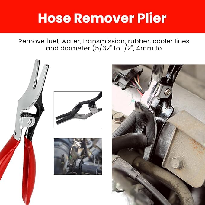 Sakerplus Professional Hose Clamp Kit, Pliers Set - Complete Fuel Line Tool Kit with Hose Removal Pliers & Clip Tools for Automotive Maintenance (4 in 1 Set)
