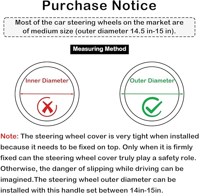 Steering Wheel Cover, with Non-Slip Lining, Cool in Summer Warm in Winter for Men Women, 14.5-15 Inch Non-Slip Breathable Leather Car Steering Wheel Protector