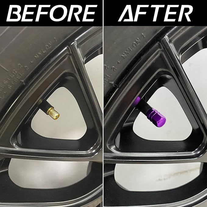 JUSTTOP Car Tire Valve Stem Caps, 12pcs Air Caps Cover, Universal for Cars, SUVs, Bike, Trucks and Motorcycles-Purple