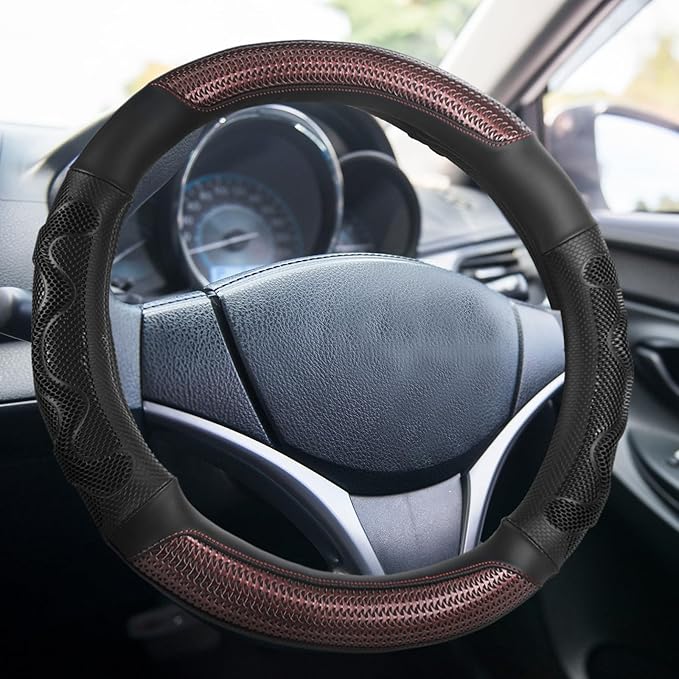 DaisyInner 18 Inch Semi Truck Steering Wheel Cover Heavy Duty Leather Wheel Comfy Grip Cover Anti Slip Car Accessory Fits Rv, Big Rig 18 Wheeler and Pickup (Black, Classic Style)